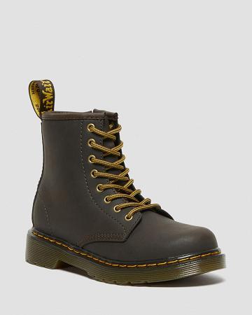 Dark / Brown Kids' Dr Martens Junior 1460 Wildhorse Leather Lace Up Boots | CA 690NWY